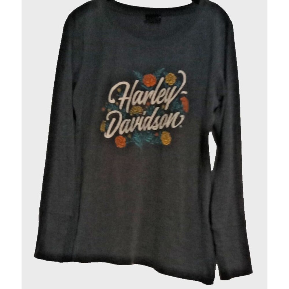Harley-Davidson Shirt Tee Women's Size Medium Long Sleeve Graphic Fall flowers